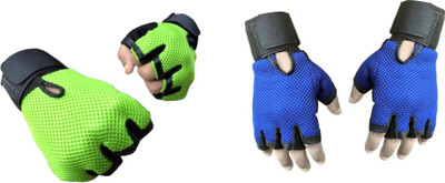 Vellora Netted Wrist Support Gym & Fitness Gloves (, Green, Blue, Blue;green