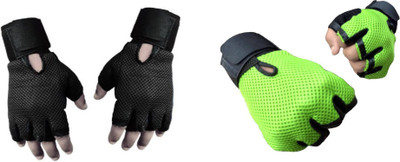 

Vellora Netted Wrist Support Gym & Fitness Gloves (Free Size, Black, Green)