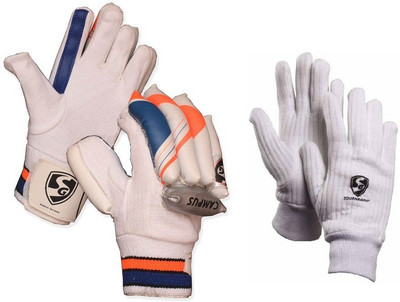 

SG Combo of two, one pair of 'Campus' batting gloves (Right Handed) and one pair of 'Tournament' Inner gloves [ both Men's size ] (Color On Availability) Batting Gloves (Men, Multicolor)