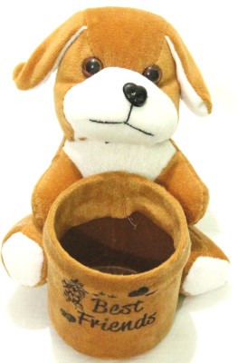 

kabir toys Brown Dog Teddy with Pen stand Holder - 15 cm(brown)