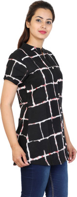 Fashion Dziner Casual Half Sleeve Checkered Women Black Top Fashion Dziner Casual Half Sleeve Checkered Women Black Top