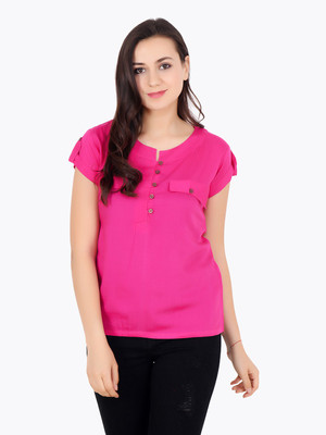 Cation Casual Short Sleeve Solid Women Pink Top Cation Casual Short Sleeve Solid Women Pink Top