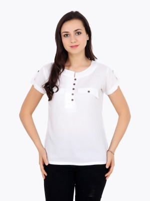 Cation Casual Short Sleeve Solid Women White Top