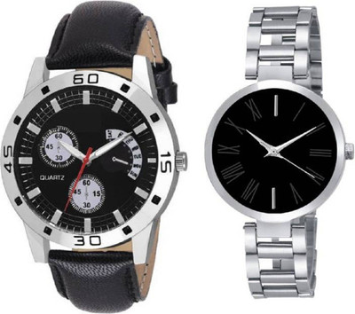 

Montres New Designer Black Dial Couple Combo Set Of 2 Boys & Girls Watch - For Men & Women