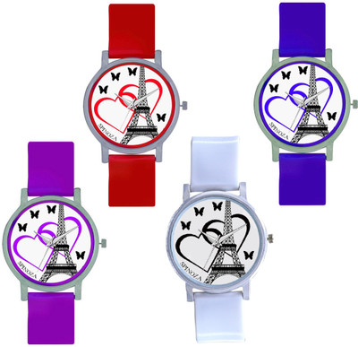 

SPINOZA SPNZ-45-2 Multicolor eiffeltower and love heart beautiful butterfly combo watch for women Watch - For Girls