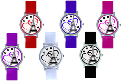 

SPINOZA SPNZ-45 Multicolor eiffeltower and love heart beautiful butterfly combo watch for women Watch - For Girls