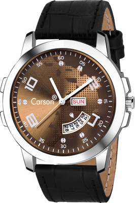 

Carson CR9021 Grounded Brown Day-n-Date World Wraped Watch - For Men