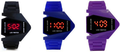 

Montres New Stylish Blue,Black,Purple Rubber Belt Fancy Dial Pack Of 3 Digital Kids Watch - For Boys