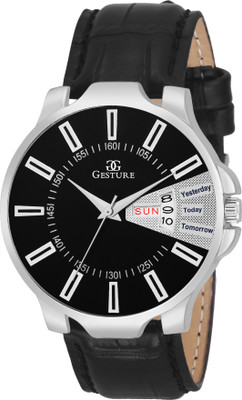 

Gesture 1118- Black Day And Date Strap Watch - For Men