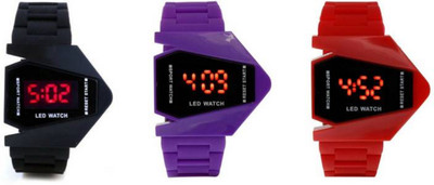 

Montres New Stylish Red,Black,Purple Rubber Belt Fancy Dial Pack Of 3 Digital Kids Watch - For Boys