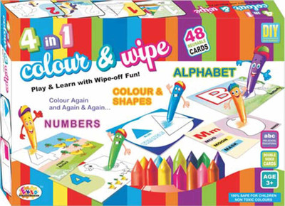 

Ekta 4 in 1 Colour and Wipe Kit 48 reusable cards crayons kit coloring and learning education child creativity development