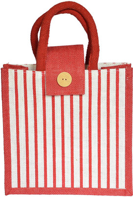 

IMPRESSIONS FOREVER RED STRIPE JUTE LUNCH BAG Lunch Bag(Red, 4 L)