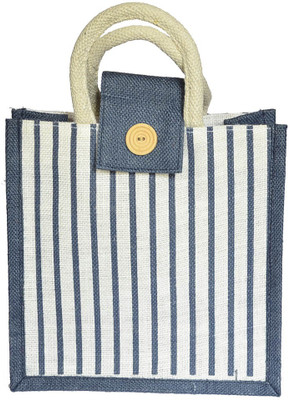

IMPRESSIONS FOREVER BLUE STRIPE JUTE LUNCH BAG Lunch Bag(Blue, 4 L)