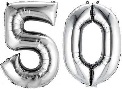 

AMFIN Solid 17" Inch 50 Number Foil balloon Balloon(Silver, Pack of 1)