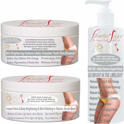 

FANTASIZE Customised Whitening Face Serum with Lotus Oil & Crystal Shine Instant Fairness Polishing Scrub & Body Brightening Milky Serum Face & Body Skin Treatment : Flawless Skin, Tan, Pigmentation, Patchy Skin, acne Marks, Dark Spots Reduction = Reduce 