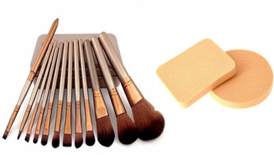 

Boldnyoung Cosmetic Makeup Brush Set - 12 Piece Set With Storage Box 2 Pcs With Makeup Puff Sponge(Pack of 14)
