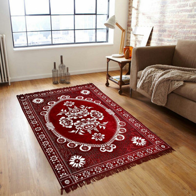 KRISHNA Maroon Cotton Carpet(4 ft,  X 6 ft, Rectangle)
