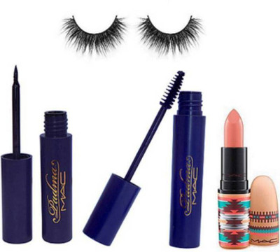 

Professional kit Eyelashes, MAC Padma Eyeliner& Mascara & Vibe Tribe Longlasting Lipstick(Set of 4)