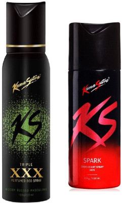 

KamaSutra KS Double XXX perfume with Spark Deodorant Set of 2 Deodorant Spray Perfume Body Spray - For Men(120 g, Pack of 2)