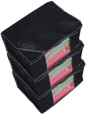 Aadhya Designer Non woven Saree cover/ Saree Bag/ Storage bag Set of 3 Pcs 8 Inches Height (Black)(Black)