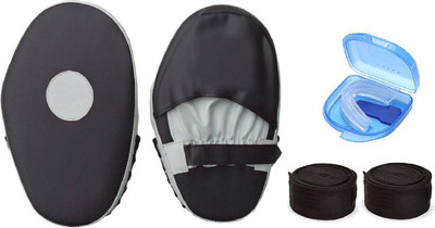 

HEALTH FIT INDIA Pair of Black Color Straight Coacher Pad, 9 Feet Long Black Color Hand Wraps and Blue Color Mouth Guard Gym & Fitness Kit