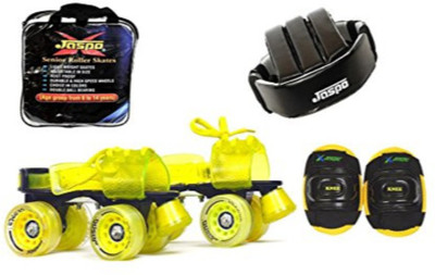 

Jaspo Marshal YELLOW Adjustable Roller Skates Combo (Skates + Helmet + Knee Guards + Bag) - For Age Group 6 To 14 Years Skating Kit
