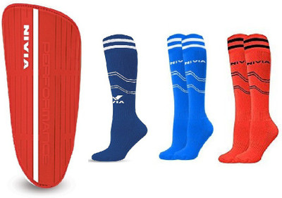 

Nivia 'Performance' shin guard (Large) and 3 Pair of football Stockings (Color On Availability)- Football Kit