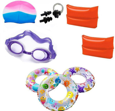 Indigo Creatives large Size Swimming Ring With Arm band,Cap,Goggles,Nose,Ear Plug Combo Swimming Kit