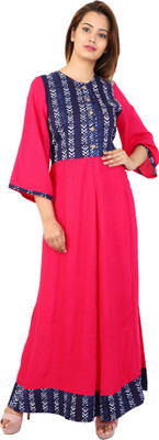 Pastel Women Printed Anarkali Kurta(Pink)