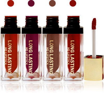 

Seven cosmetics makeup HD long lasting liquid matte lip gloss lipstick fashion color set of 4(red,maroon pink,black brown,l maroon, 20 g)