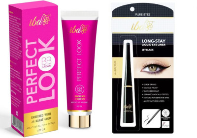 

iba halal care 24 Karat Gold with spf 24 Perfect Look BB Cream and Long Stay Liquid Eyelinerl (Jet Black)(Pack of 2)
