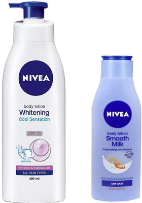 

Nivea WHITENING COOL SENSATION SPF 15 BODY LOTION WITH MENTHOL,400 ML +SMOOTH MILK BODY LOTION 75 ML(400 ml)