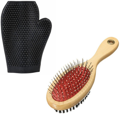 Pet Needs High Quality Double Sided Wooden Pin Dog Brush With Grooming Bathing Gloves Wire-pin Brushes for Dog, Cat