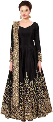 YOYO FASHION Poly Silk Embroidered Salwar Suit Material(Semi Stitched)