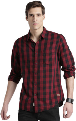 Roadster Men Checkered Casual Red, Black Shirt