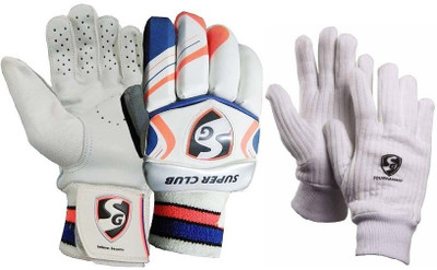 

SG Combo of Two- One Pair of 'Super Club' Batting gloves (Right handed) and one pair of 'Tournament' inner gloves (Color On Availability)- Batting Gloves (Men, Multicolor)