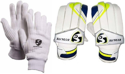 

SG Combo of Two, One Pair of 'Ecolite' Batting Glove (Right Handed) and One Pair of 'Tournament' Inner Gloves (Color On Availability)- Batting Gloves (Men, Multicolor)