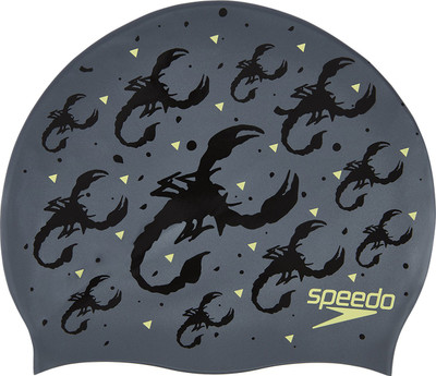 

Speedo Unisex-adult Slogan Printed Swimming Cap(Grey, Pack of 1), Dark grey / black / lime punch