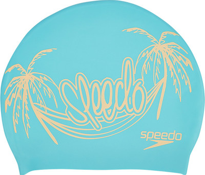 

Speedo Unisex-adult Slogan Printed Swimming Cap(Blue, Pack of 1), Bali blue / papaya punch