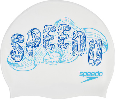 

Speedo Unisex-adult Slogan Printed Swimming Cap(White, Pack of 1), Windsor blue / new surf