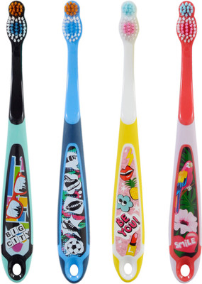 Jordan Step 6-9 years Bristles Latest Design BPA Free Imported Brush gentle to Teeth & Gems. Made in Malaysia (Random Color) Pack Of 4 Soft Toothbrush(Pack of 4)