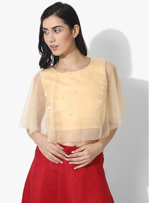 AKIMIA Party Sleeveless Embellished Women Beige Top