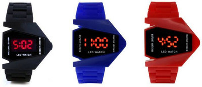

Montres New Stylish Blue,Black,Red Rubber Belt Fancy Dial Pack Of 3 Digital Kids Watch - For Boys