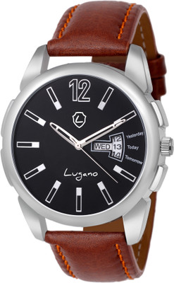 

Lugano LG 1153 Exclusive Day & Date Series With Brown Leather Strap Watch - For Men