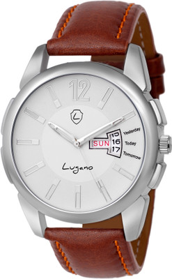 

Lugano 1154 Exclusive Day & Date Series With Brown Leather Strap Watch - For Men