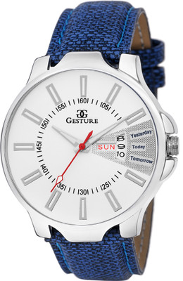 

Gesture 1119- White Day And Date Strap Watch - For Men