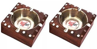 BuzyKart Premium Quality Antique Ashtrays With Inlay Work (Set Of two) Brown Wood Ashtray(Pack of 2)