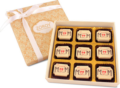 

zoroy luxury chocolate Mothers Day day Gift box of 9 I love you mom milk and white chocolate Fudges(90 g)