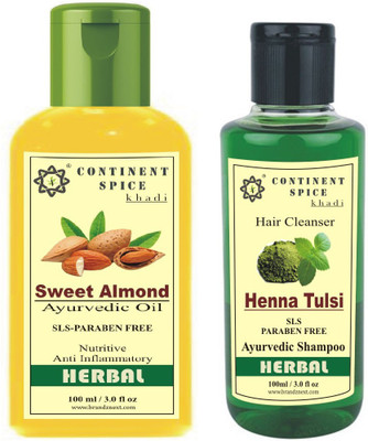 Continent Spice Hair Care Sweet Almond Oil And Henna Tulsi Shampoo Combo(Set of 1)