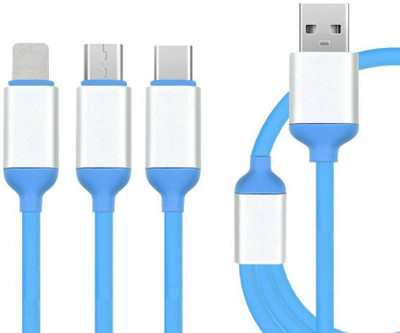 

Cellhub 3 in 1 USB Charging Cable with 8 Pin Lightning, USB Type C, Micro USB Charging cable Connector Compatible with all Smartphones Sync & Charge Cable(Light Blue)